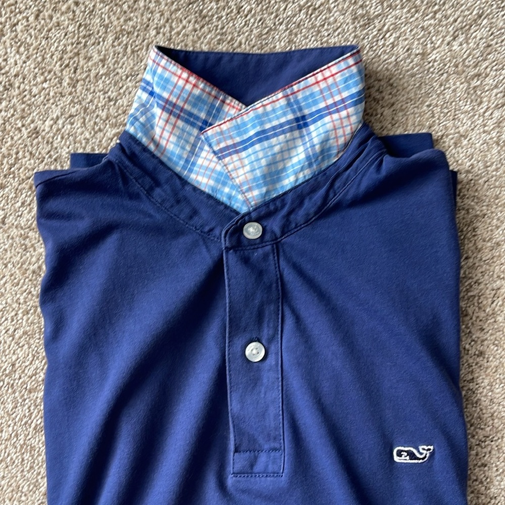 VINEYARD VINES Men's Size XS Blue Polo Plaid Contrast Pima Cotton ‎ Short Sleeve - Picture 2 of 5
